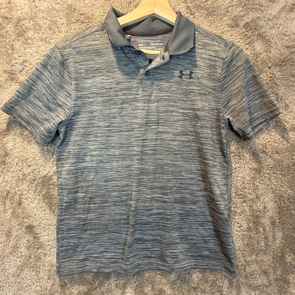 Under Armour Gray Golf Performance Polo Shirt YXL Youth XL Loose Fit Heatgear